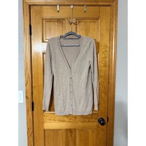 Kier J Women's Beige 100% Cashmere V Neck Button Front Cardigan Sweater Size L